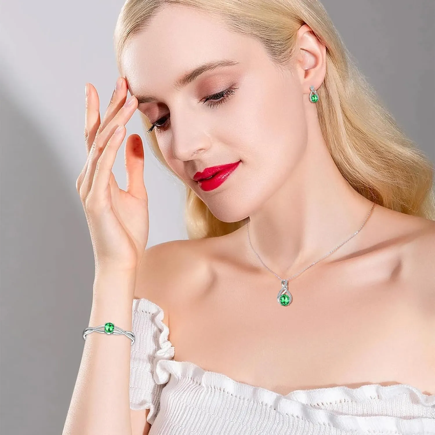 Fahion Burning love Collection Crystal Jewelry Sets For Women 18K White Gold Bracelet Necklace and Earrings Sets for Wife Girlfriend or Mothers Idea Gift for Special Women in Life