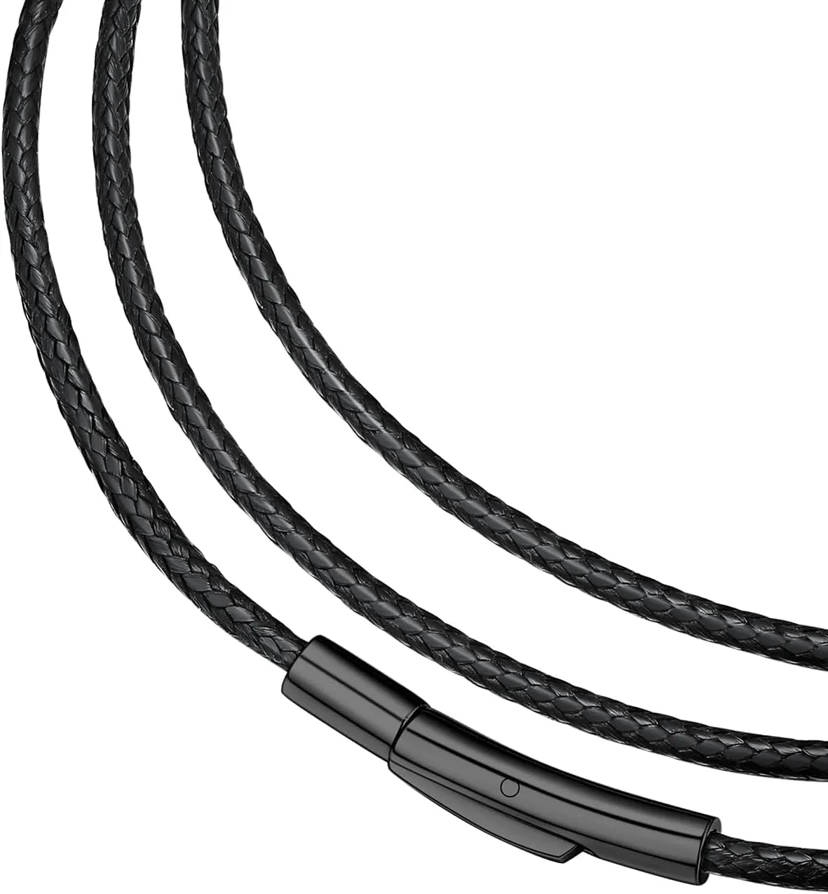 FaithHeart Braided Leather 2MM/3MM Necklace Cord for Men with Stainless Steel Snap Clasp, Waterproof Woven Wax Rope Chain for Pendant with Delicate Gift Box