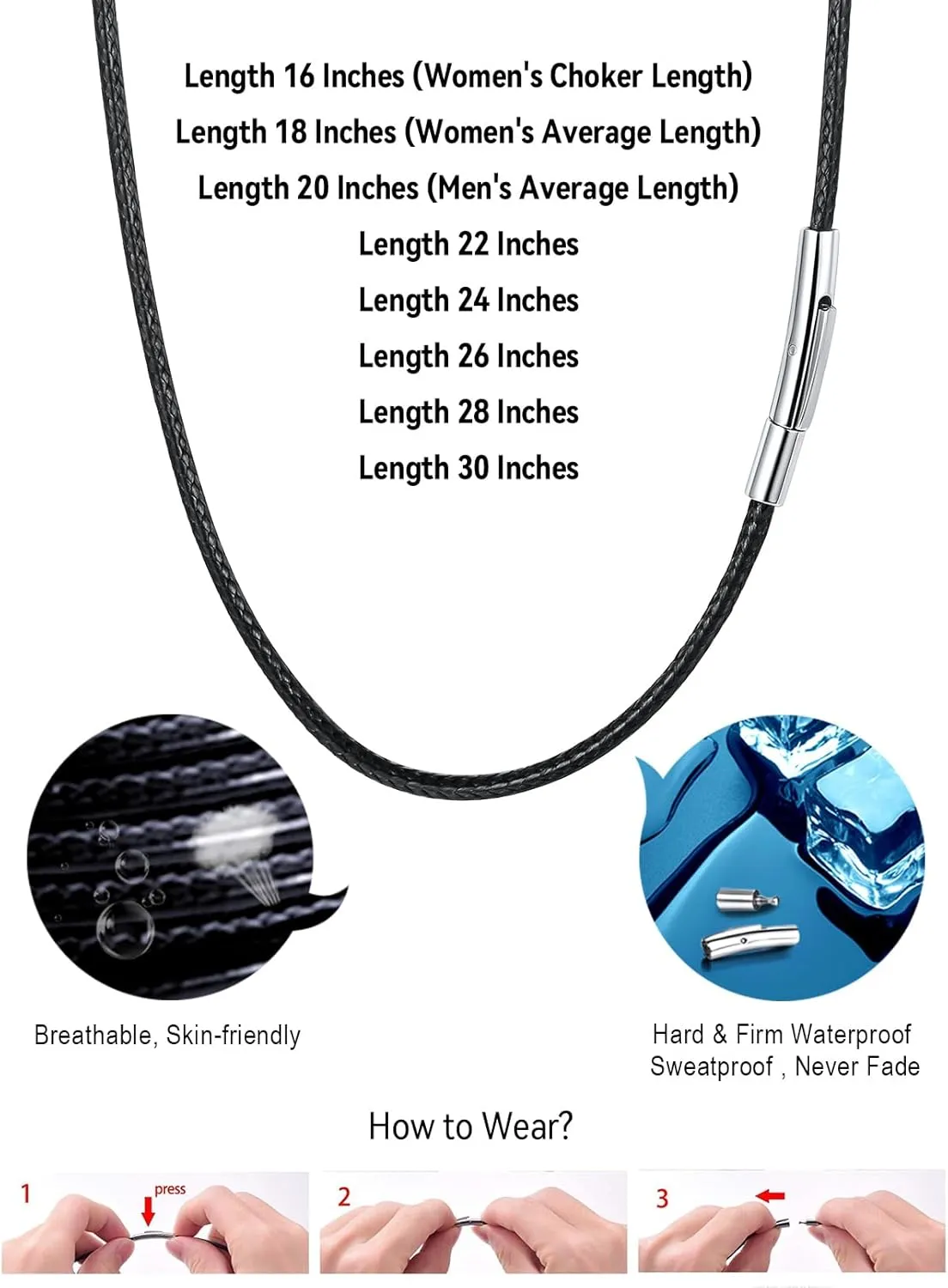 FaithHeart Braided Leather 2MM/3MM Necklace Cord for Men with Stainless Steel Snap Clasp, Waterproof Woven Wax Rope Chain for Pendant with Delicate Gift Box