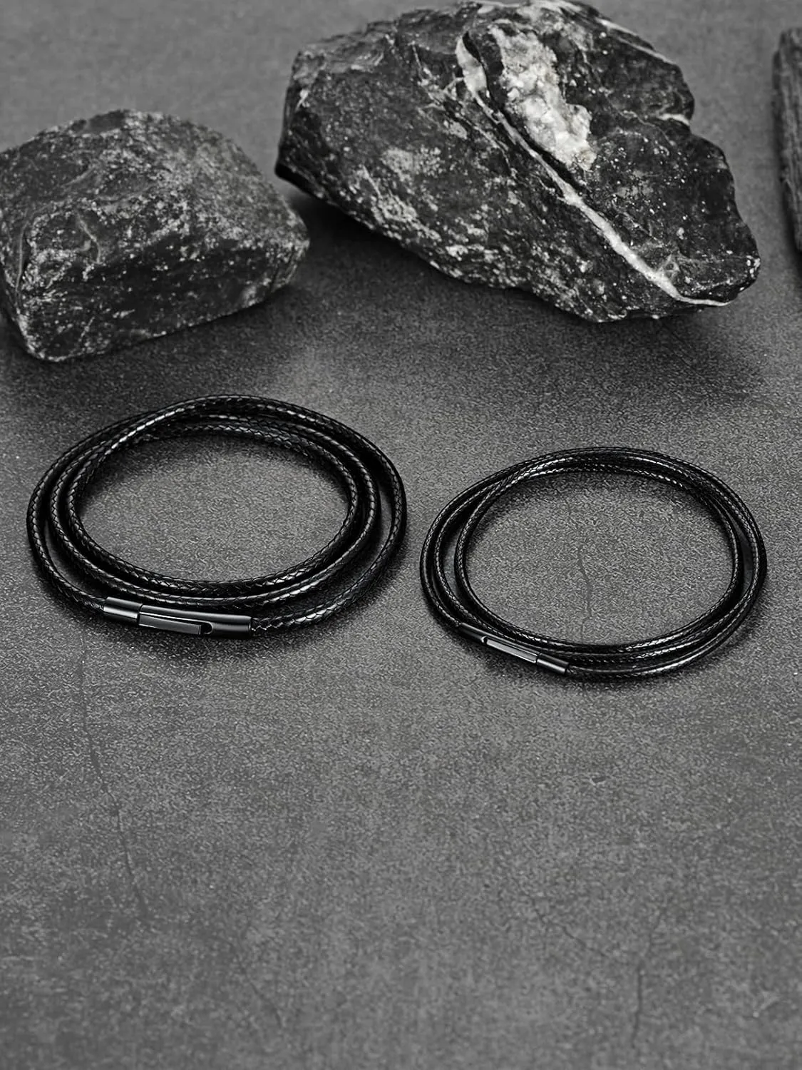 FaithHeart Braided Leather 2MM/3MM Necklace Cord for Men with Stainless Steel Snap Clasp, Waterproof Woven Wax Rope Chain for Pendant with Delicate Gift Box