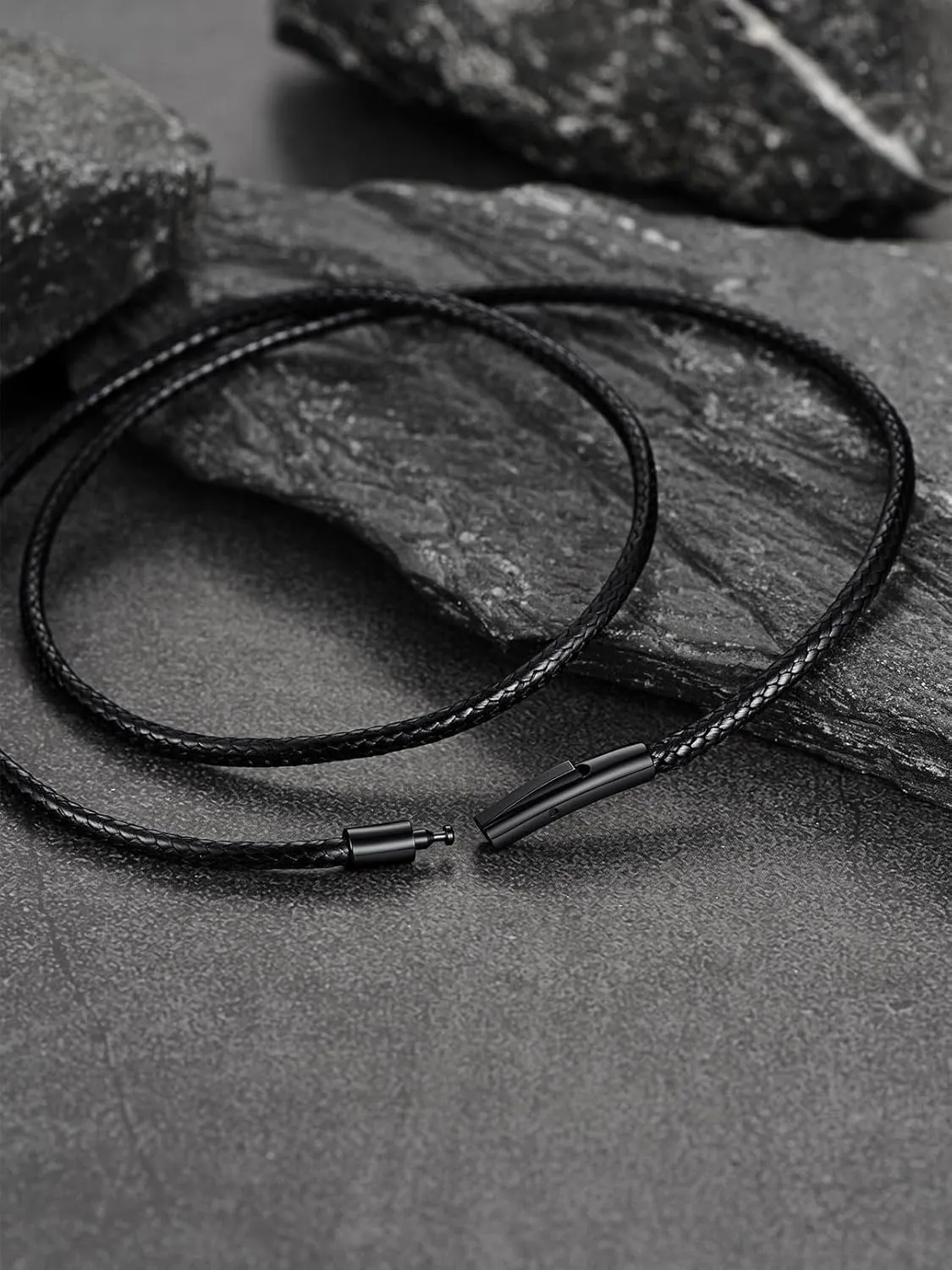 FaithHeart Braided Leather 2MM/3MM Necklace Cord for Men with Stainless Steel Snap Clasp, Waterproof Woven Wax Rope Chain for Pendant with Delicate Gift Box