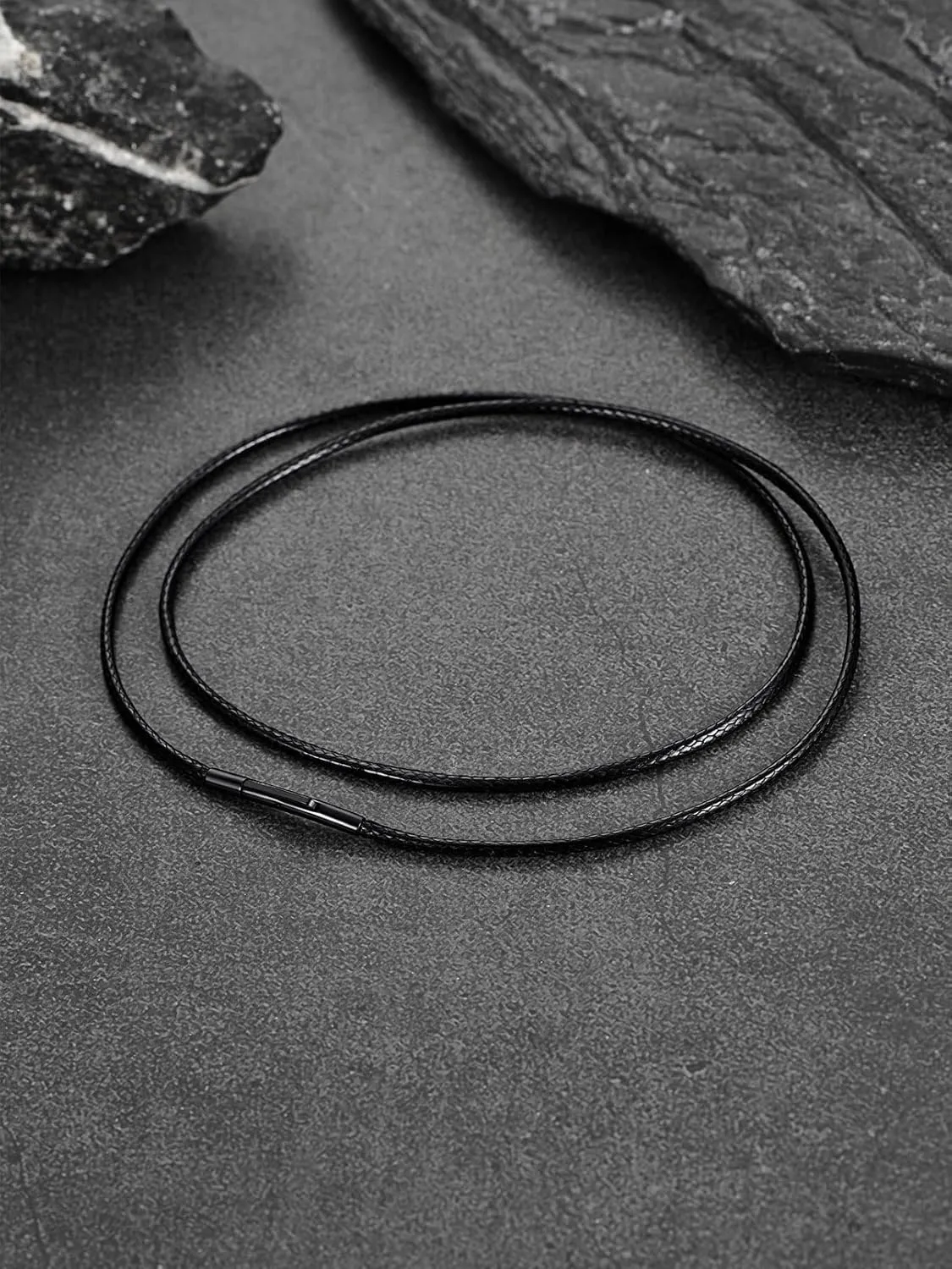 FaithHeart Braided Leather 2MM/3MM Necklace Cord for Men with Stainless Steel Snap Clasp, Waterproof Woven Wax Rope Chain for Pendant with Delicate Gift Box