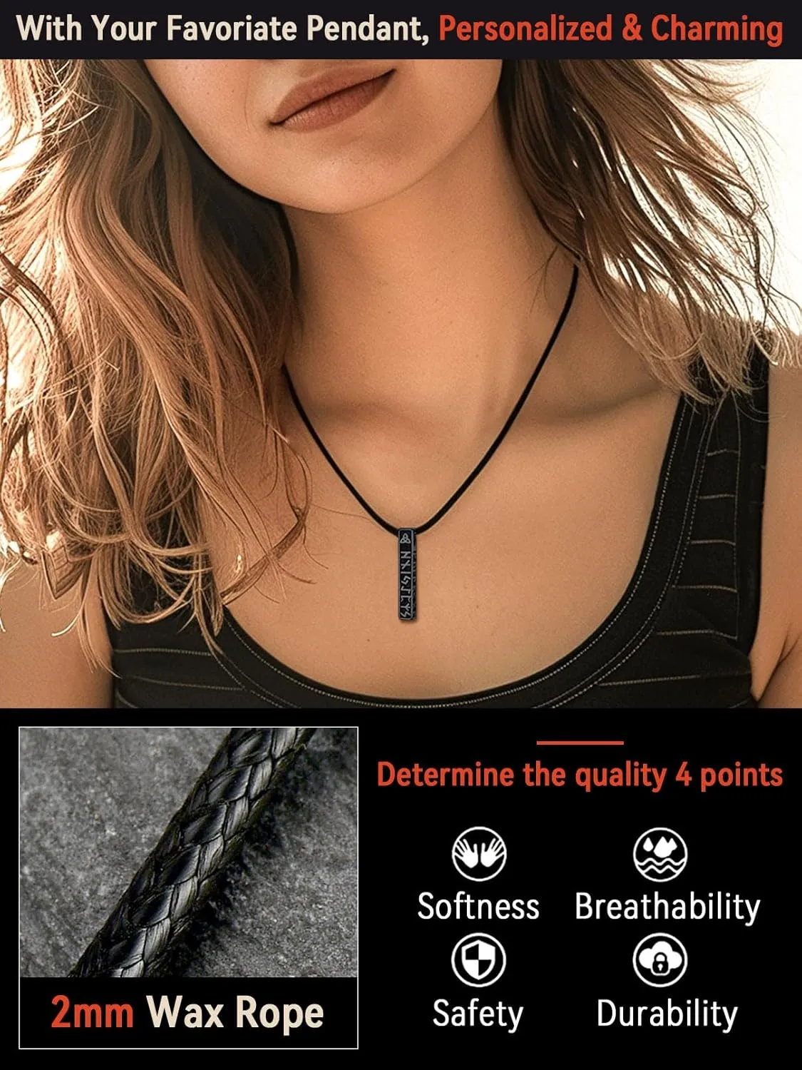 FaithHeart Braided Leather 2MM/3MM Necklace Cord for Men with Stainless Steel Snap Clasp, Waterproof Woven Wax Rope Chain for Pendant with Delicate Gift Box