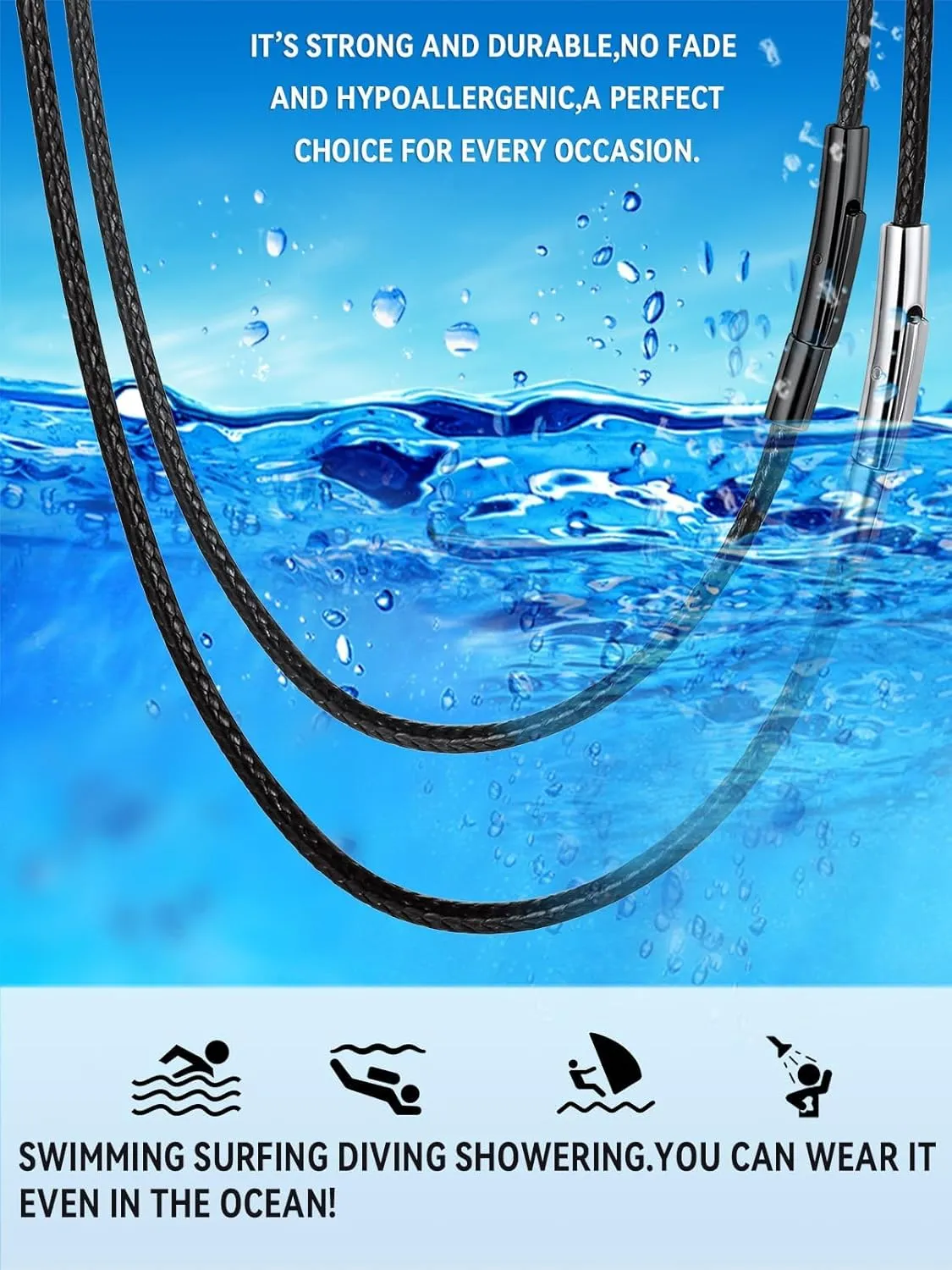 FaithHeart Braided Leather 2MM/3MM Necklace Cord for Men with Stainless Steel Snap Clasp, Waterproof Woven Wax Rope Chain for Pendant with Delicate Gift Box