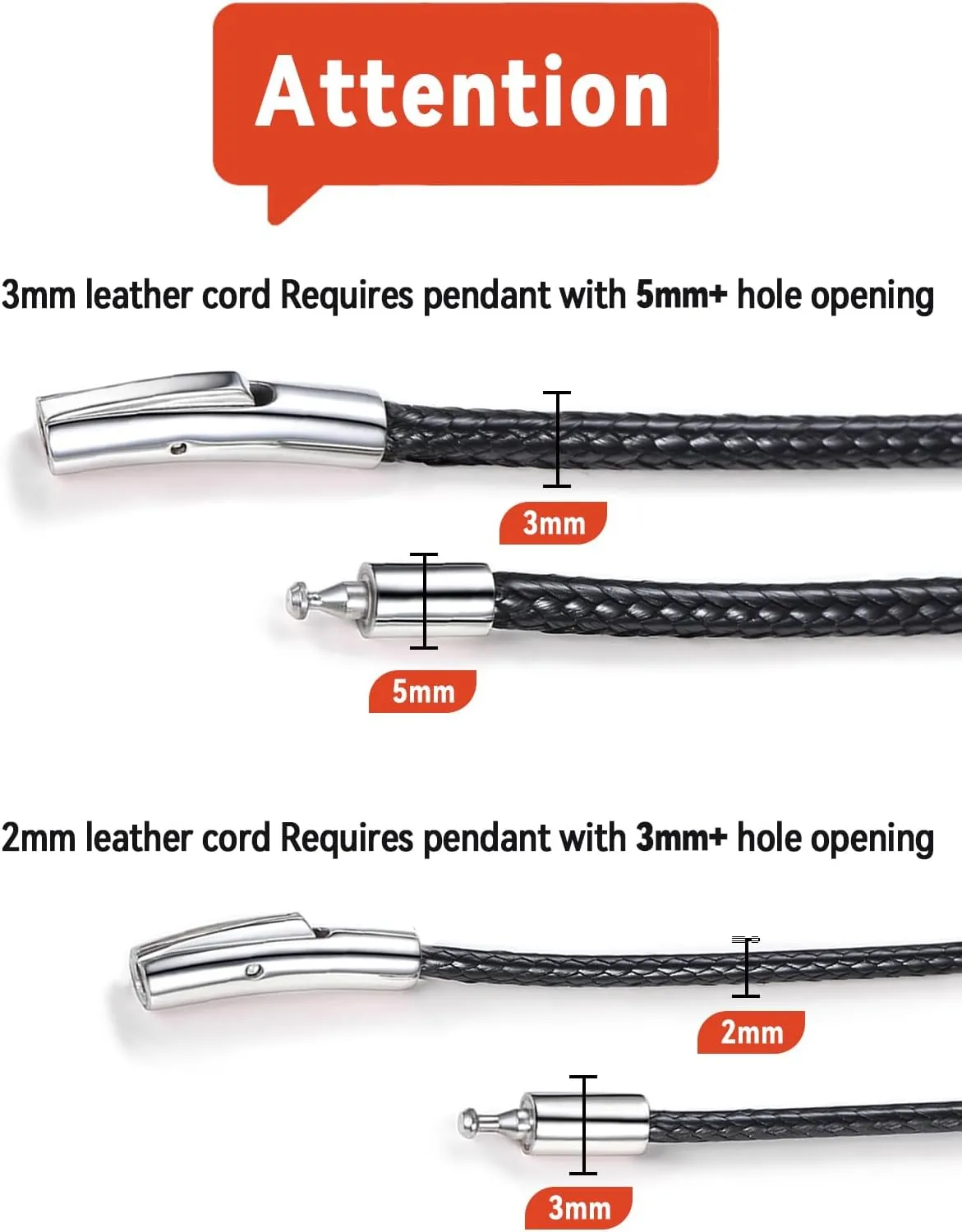 FaithHeart Braided Leather 2MM/3MM Necklace Cord for Men with Stainless Steel Snap Clasp, Waterproof Woven Wax Rope Chain for Pendant with Delicate Gift Box