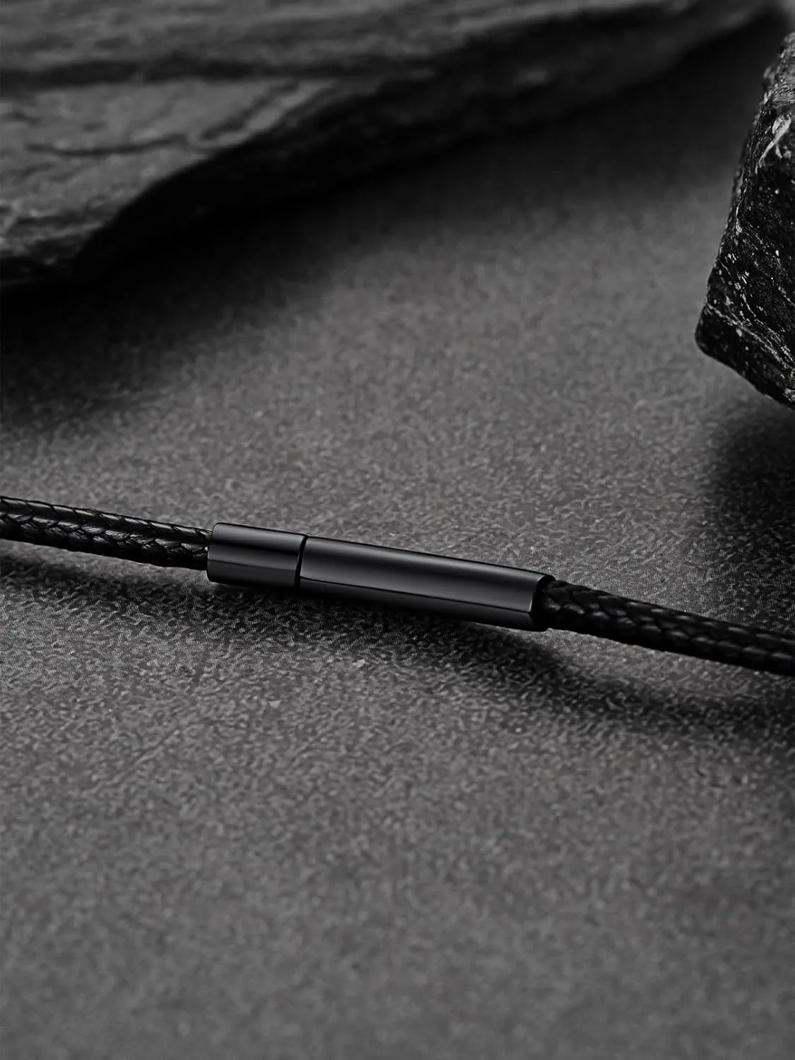 FaithHeart Braided Leather 2MM/3MM Necklace Cord for Men with Stainless Steel Snap Clasp, Waterproof Woven Wax Rope Chain for Pendant with Delicate Gift Box