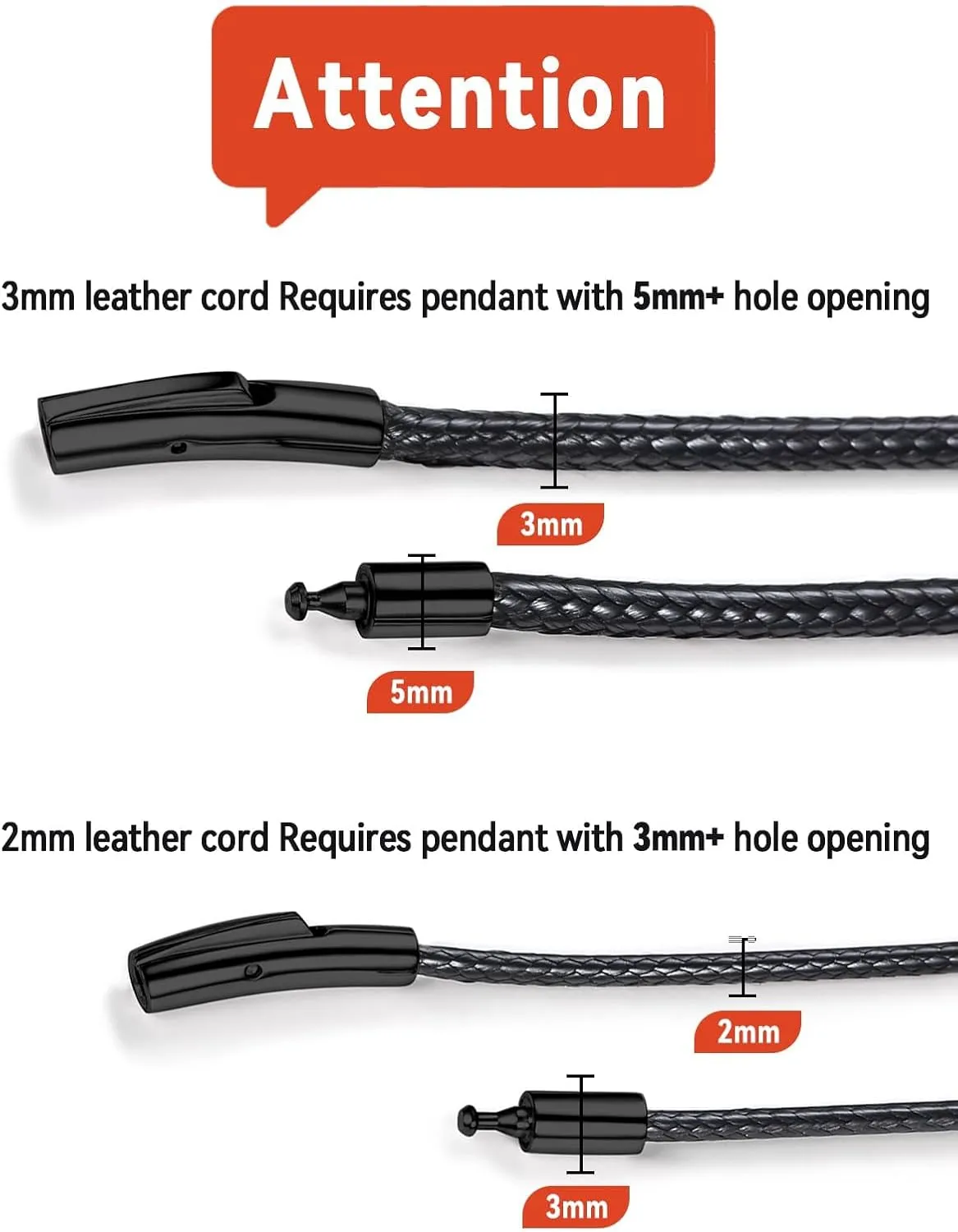 FaithHeart Braided Leather 2MM/3MM Necklace Cord for Men with Stainless Steel Snap Clasp, Waterproof Woven Wax Rope Chain for Pendant with Delicate Gift Box