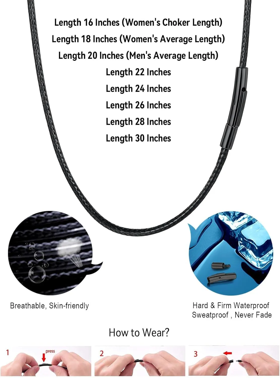 FaithHeart Braided Leather 2MM/3MM Necklace Cord for Men with Stainless Steel Snap Clasp, Waterproof Woven Wax Rope Chain for Pendant with Delicate Gift Box
