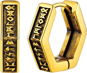 FaithHeart Norse Viking Runes Hoop Earrings for Men Hypoallergenic Stainless Steel Punk Huggie Hoop Earring Sturdy Norse Mythology Jewelry Gifts with Delicate Packaging