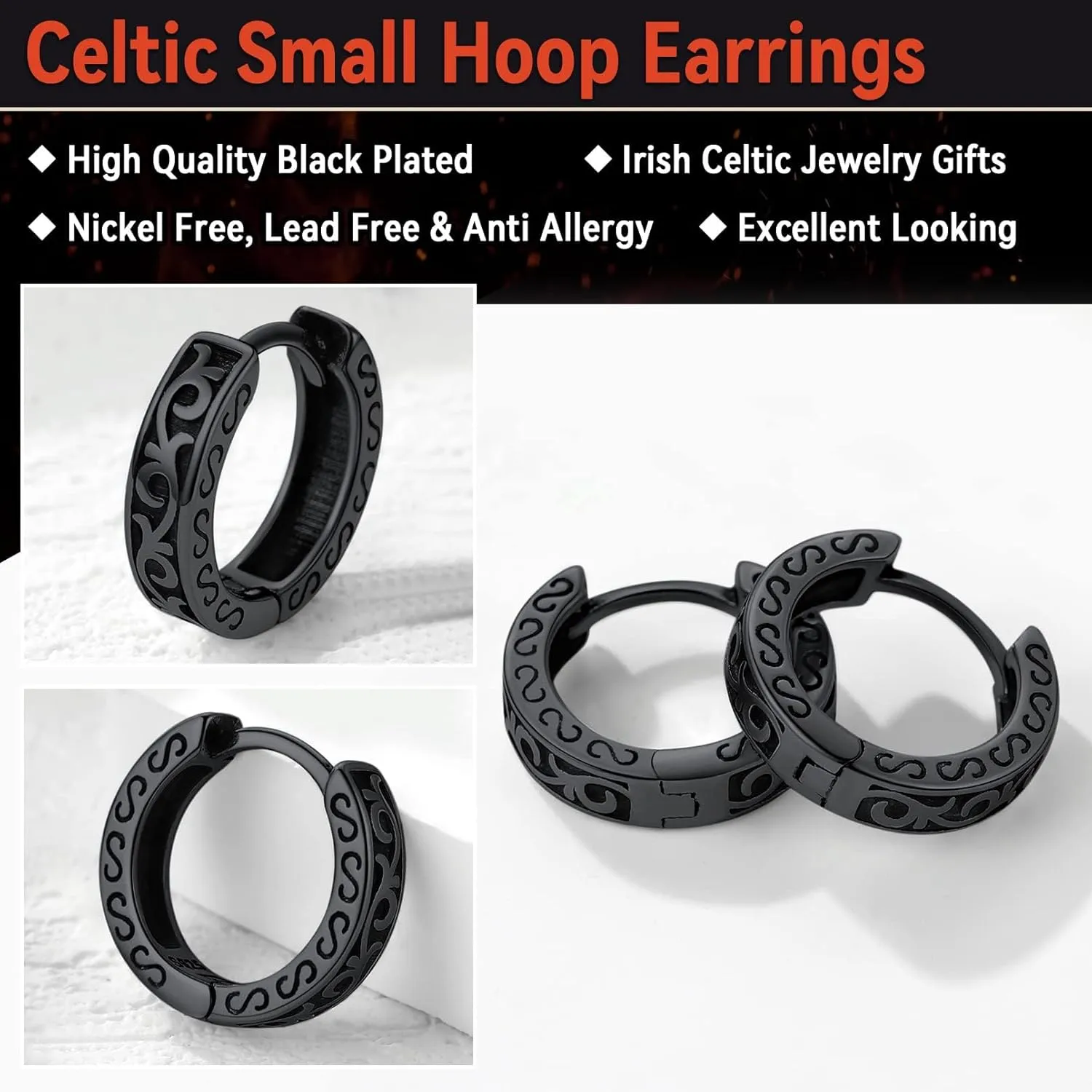 FaithHeart Norse Viking Runes Hoop Earrings for Men Hypoallergenic Stainless Steel Punk Huggie Hoop Earring Sturdy Norse Mythology Jewelry Gifts with Delicate Packaging