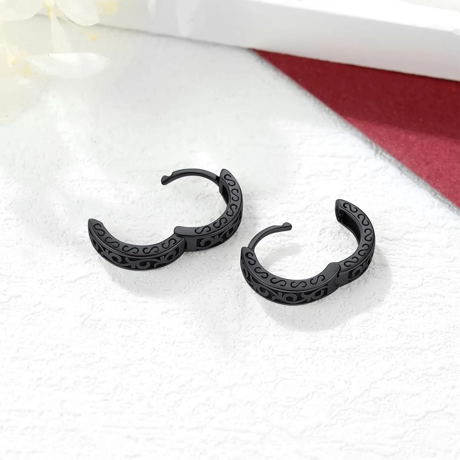 FaithHeart Norse Viking Runes Hoop Earrings for Men Hypoallergenic Stainless Steel Punk Huggie Hoop Earring Sturdy Norse Mythology Jewelry Gifts with Delicate Packaging