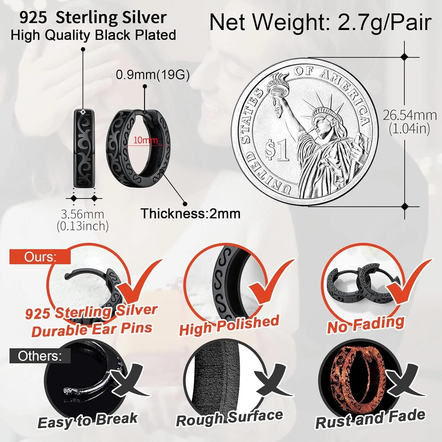 FaithHeart Norse Viking Runes Hoop Earrings for Men Hypoallergenic Stainless Steel Punk Huggie Hoop Earring Sturdy Norse Mythology Jewelry Gifts with Delicate Packaging