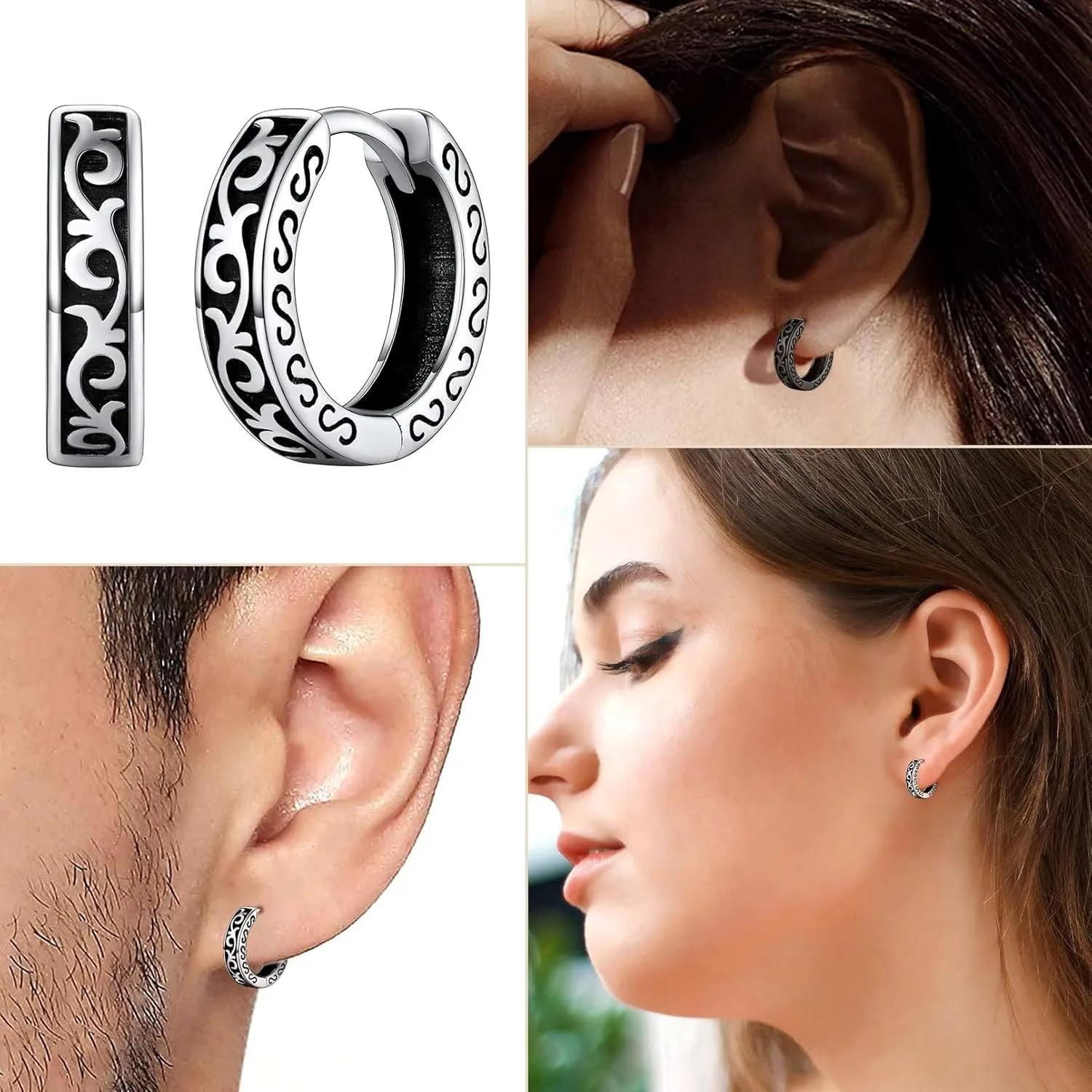 FaithHeart Norse Viking Runes Hoop Earrings for Men Hypoallergenic Stainless Steel Punk Huggie Hoop Earring Sturdy Norse Mythology Jewelry Gifts with Delicate Packaging