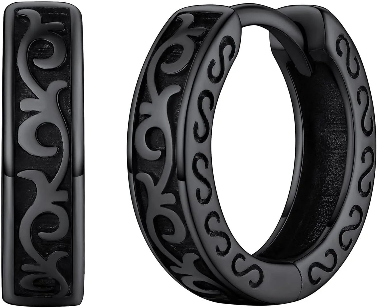 FaithHeart Norse Viking Runes Hoop Earrings for Men Hypoallergenic Stainless Steel Punk Huggie Hoop Earring Sturdy Norse Mythology Jewelry Gifts with Delicate Packaging