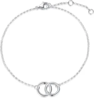 FANCIME 14k Solid White Gold Round Open Circle Double Infinity Interlocking Eternity Friendship Love Lucky Bracelet Dainty Delicate Fine Jewelry Gifts for Women, 6.7   1.2 inch Extender