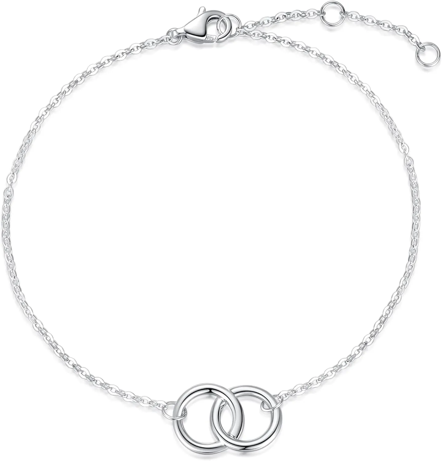 FANCIME 14k Solid White Gold Round Open Circle Double Infinity Interlocking Eternity Friendship Love Lucky Bracelet Dainty Delicate Fine Jewelry Gifts for Women, 6.7   1.2 inch Extender