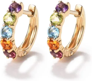 FANCIME Jewelry 14K Solid Yellow Gold 1.25cttw Multi Colored Amethyst Peridot Topaz Citrine Garnet Tiny Small Hinged Huggie Cartilage Hoop Earrings Dainty Delicate Gifts For Women,15mm