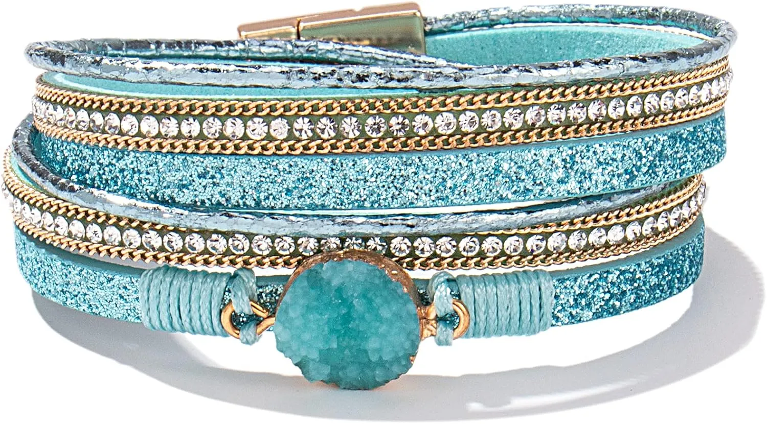 FANCY SHINY Boho Wrap Bracelets Leather Cuff Bracelet Bohemian Jewelry Resin Stone Leather Necklace with Clasp for Women