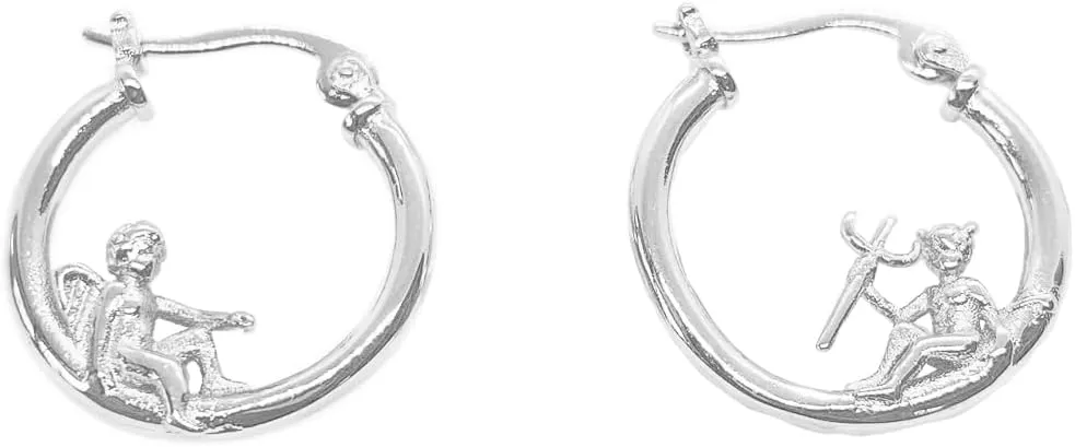 Fashion Angel Devil Asymmetric Hoop Earrings for Women Whimsical Huggie Dangle Drop Earring Unique Jewelry Gifts Birthday