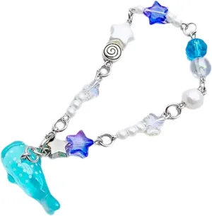 Fashion Fish Pendant Bracelet with Star Beaded Wristband Cute Handstring Friendship Bracelet Aesthetic Jewelry Gift, 21cm, Blue