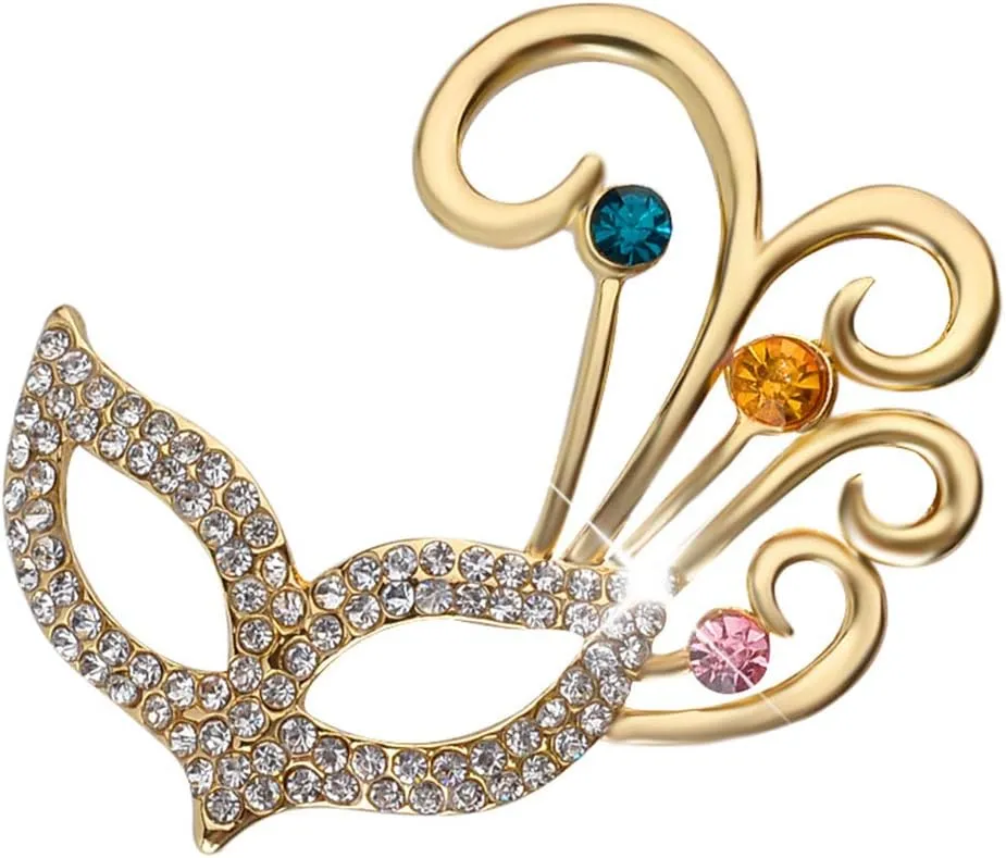 Fashion Mask Brooch for Women Girls Dainty Cubic Zirconia Crystal Diamond Brooches and Pins Corsage Boutonniere Dress Accessories Jewelry Gifts for Wedding Bouquet