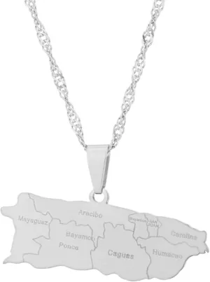 Fashion Puerto Rico Map Necklace Stainless Steel Puerto Rican Pendant Necklace