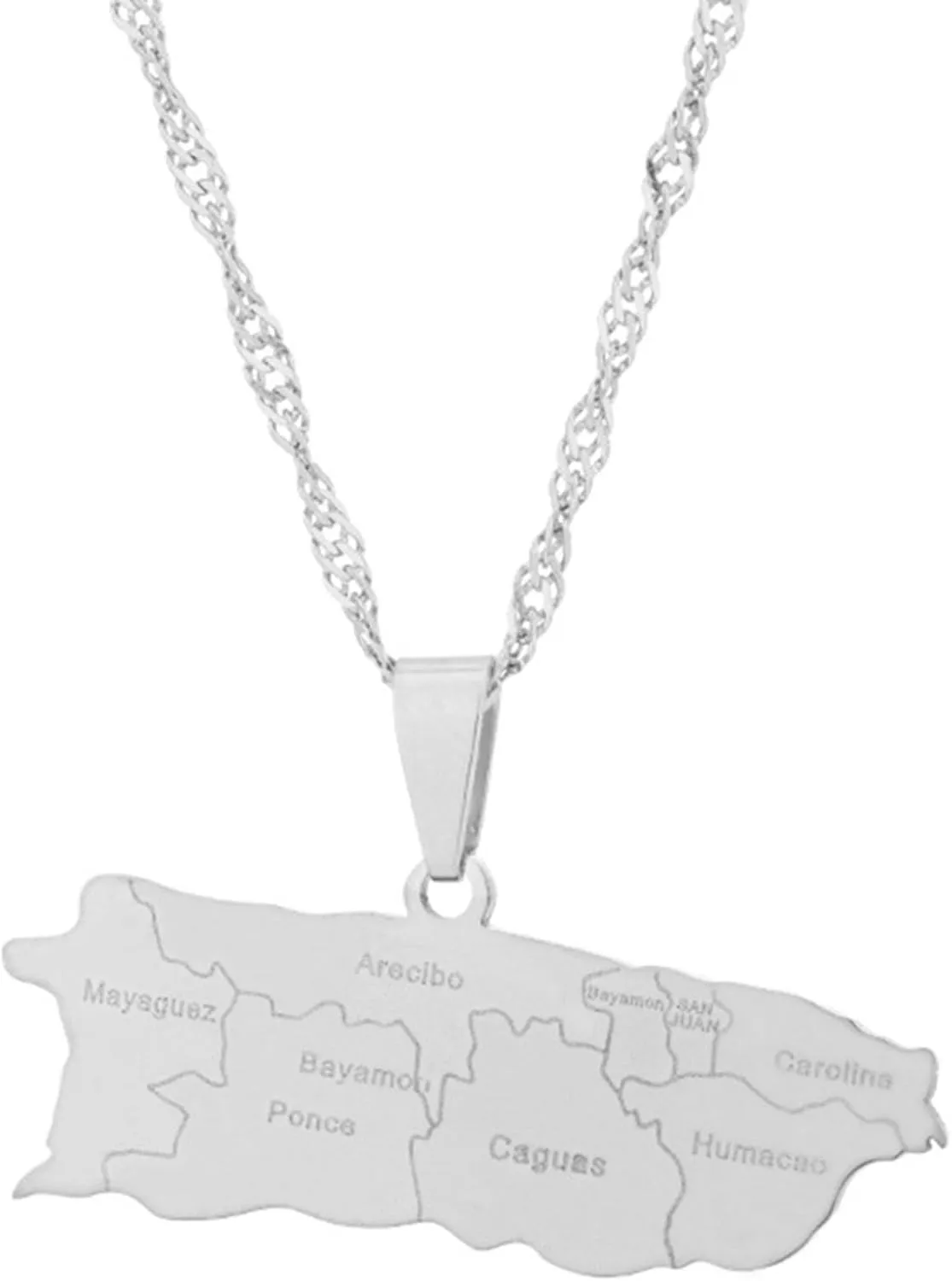 Fashion Puerto Rico Map Necklace Stainless Steel Puerto Rican Pendant Necklace