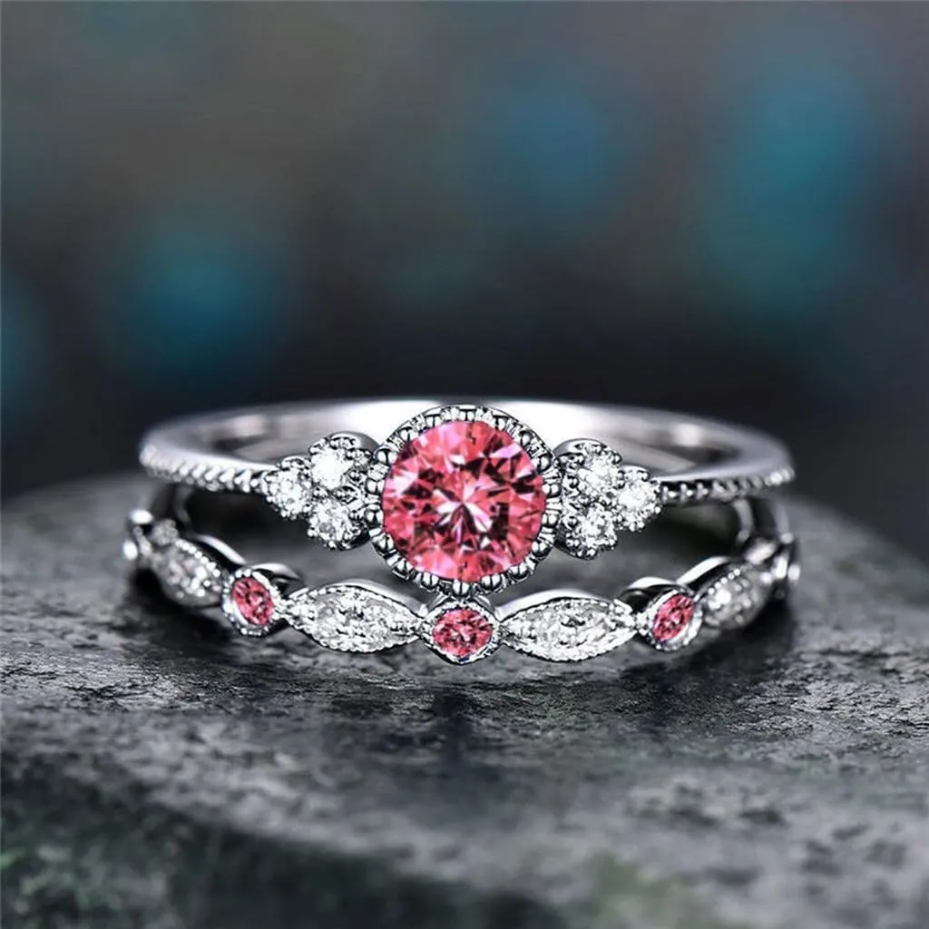 Fashion Ring for Women's Jewelry Blue Stone Stacking Diamond Rings 2pcs for Couple Gifts