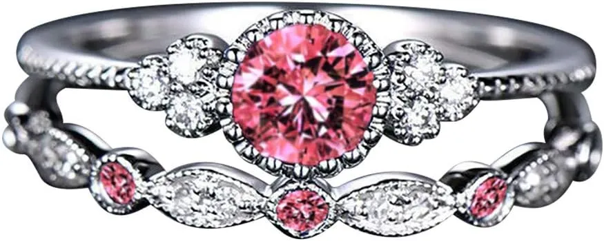 Fashion Ring for Women's Jewelry Blue Stone Stacking Diamond Rings 2pcs for Couple Gifts