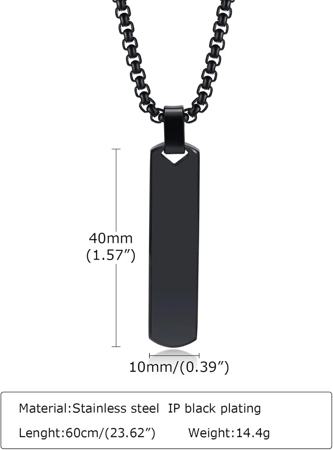Fashion Simple Stainless Steel 3D Rectangle Bar Pendant Necklace