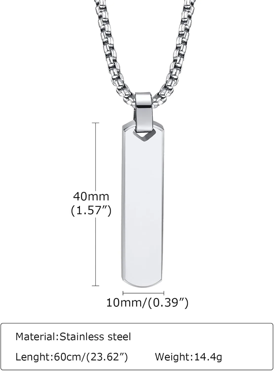 Fashion Simple Stainless Steel 3D Rectangle Bar Pendant Necklace