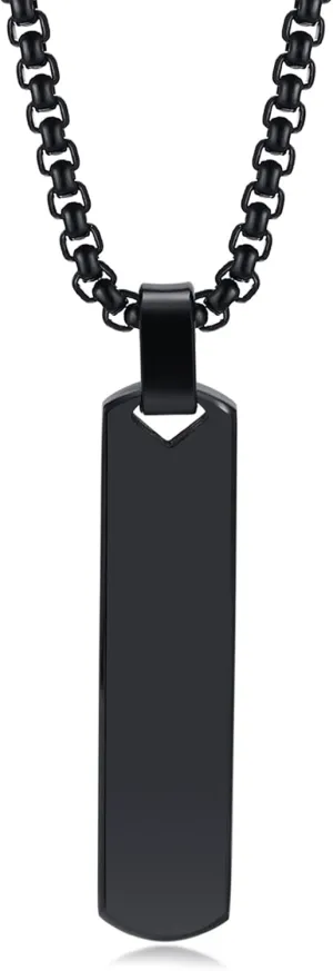 Fashion Simple Stainless Steel 3D Rectangle Bar Pendant Necklace