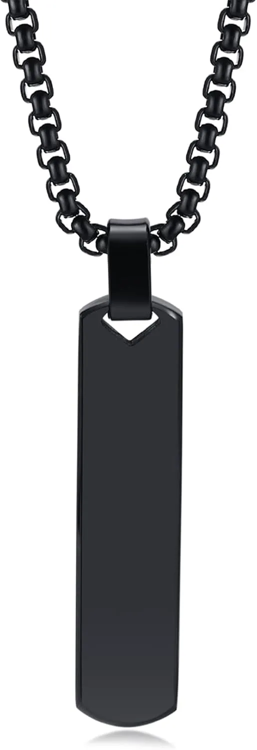 Fashion Simple Stainless Steel 3D Rectangle Bar Pendant Necklace