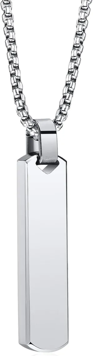 Fashion Simple Stainless Steel 3D Rectangle Bar Pendant Necklace