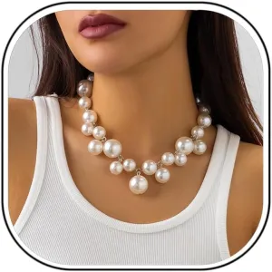 Faux Pearl Necklace for Women Big Pearl Necklace Chunky Pearl Necklace Exaggerated Large Pearl Choker Necklace Dainty Statement Bride Wedding Jewelry Gifts (silver)