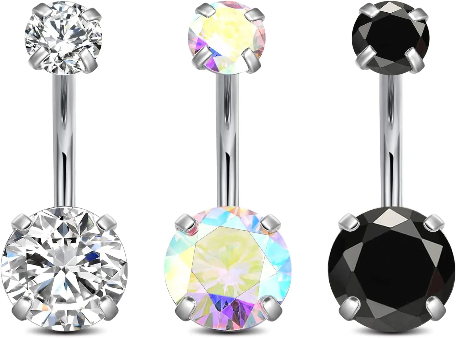 FECTAS 14g Belly Button Rings Surgical Steel CZ Petite Navel Ring for Women Body Piercing Jewelry Petite select Barbell Len 6mm 8mm 10mm 12mm 14mm Silver