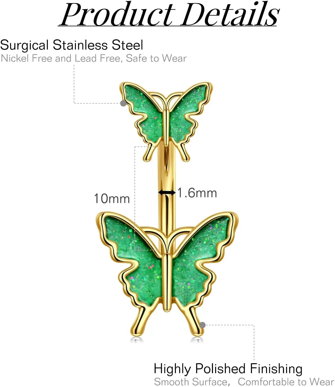 FECTAS 14G Gold Belly Button Ring for Women Stainless Steel Belly Rings Belly Button Piercing Clicker Dangle CZ Navel Piercing Jewelry Cute 3PCS