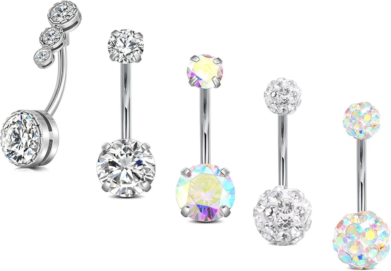 FECTAS Belly Button Rings Surgical Steel for Women Navel Belly Rings Piercing Ring Jewelry Pack Kit 14G