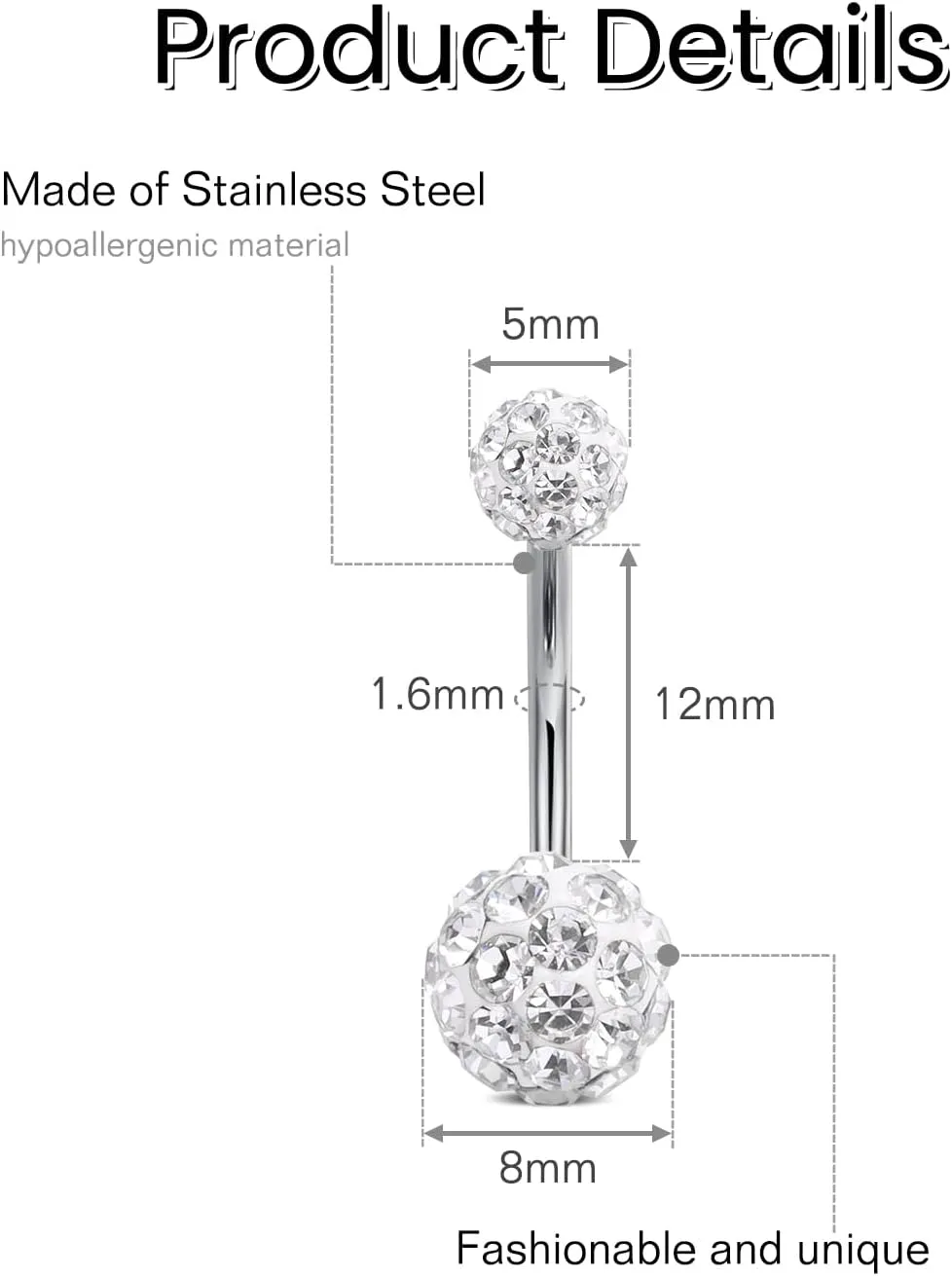 FECTAS Belly Button Rings Surgical Steel for Women Navel Belly Rings Piercing Ring Jewelry Pack Kit 14G