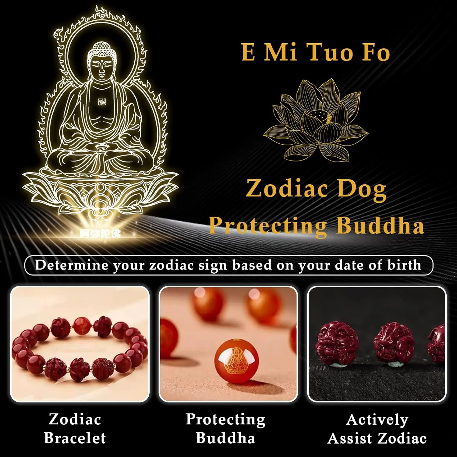 FengShui Wealth and Luck Bracelet, Feng Shui Cinnabar Stone Zodiac Wealth Bangle Prosperity Buddha Beads Elastic Bracelet for Women Jewelry