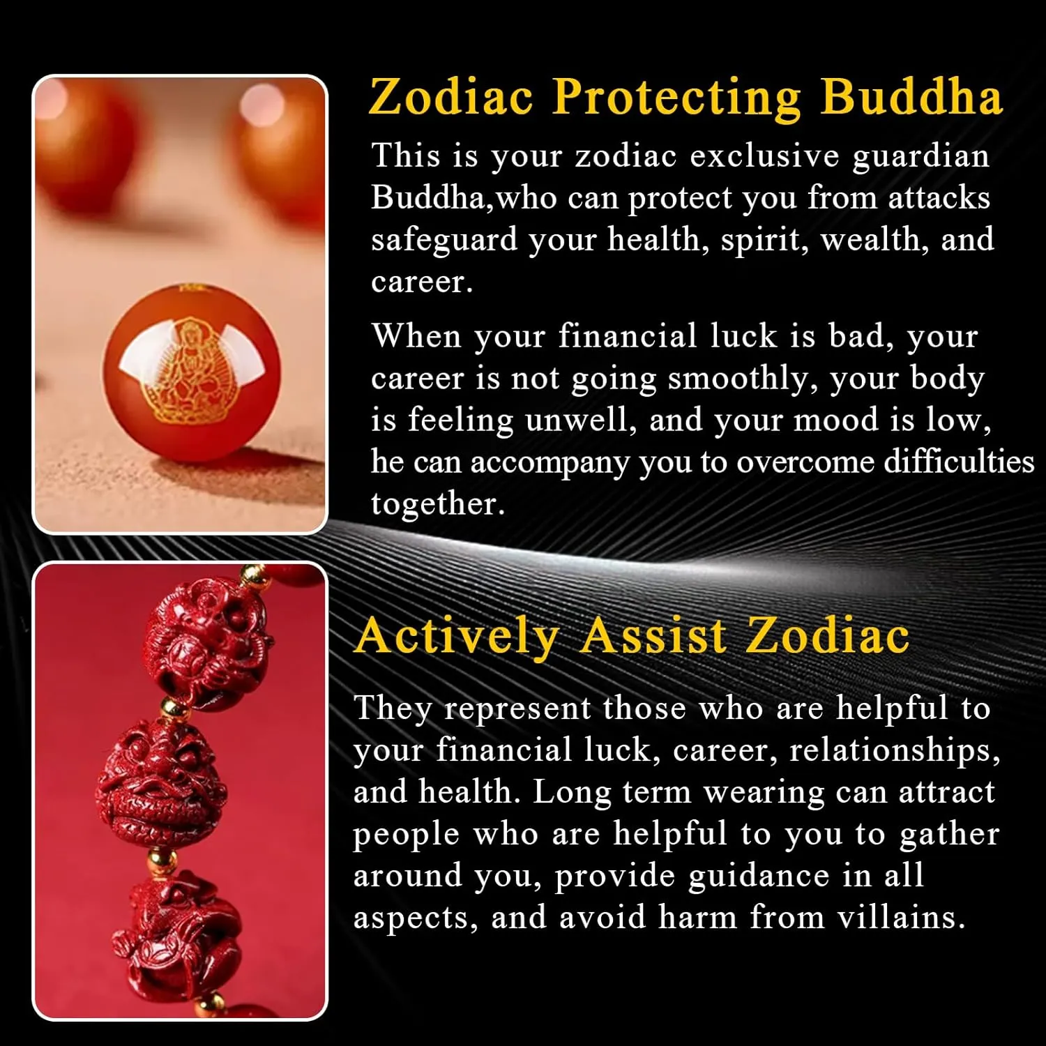 FengShui Wealth and Luck Bracelet, Feng Shui Cinnabar Stone Zodiac Wealth Bangle Prosperity Buddha Beads Elastic Bracelet for Women Jewelry