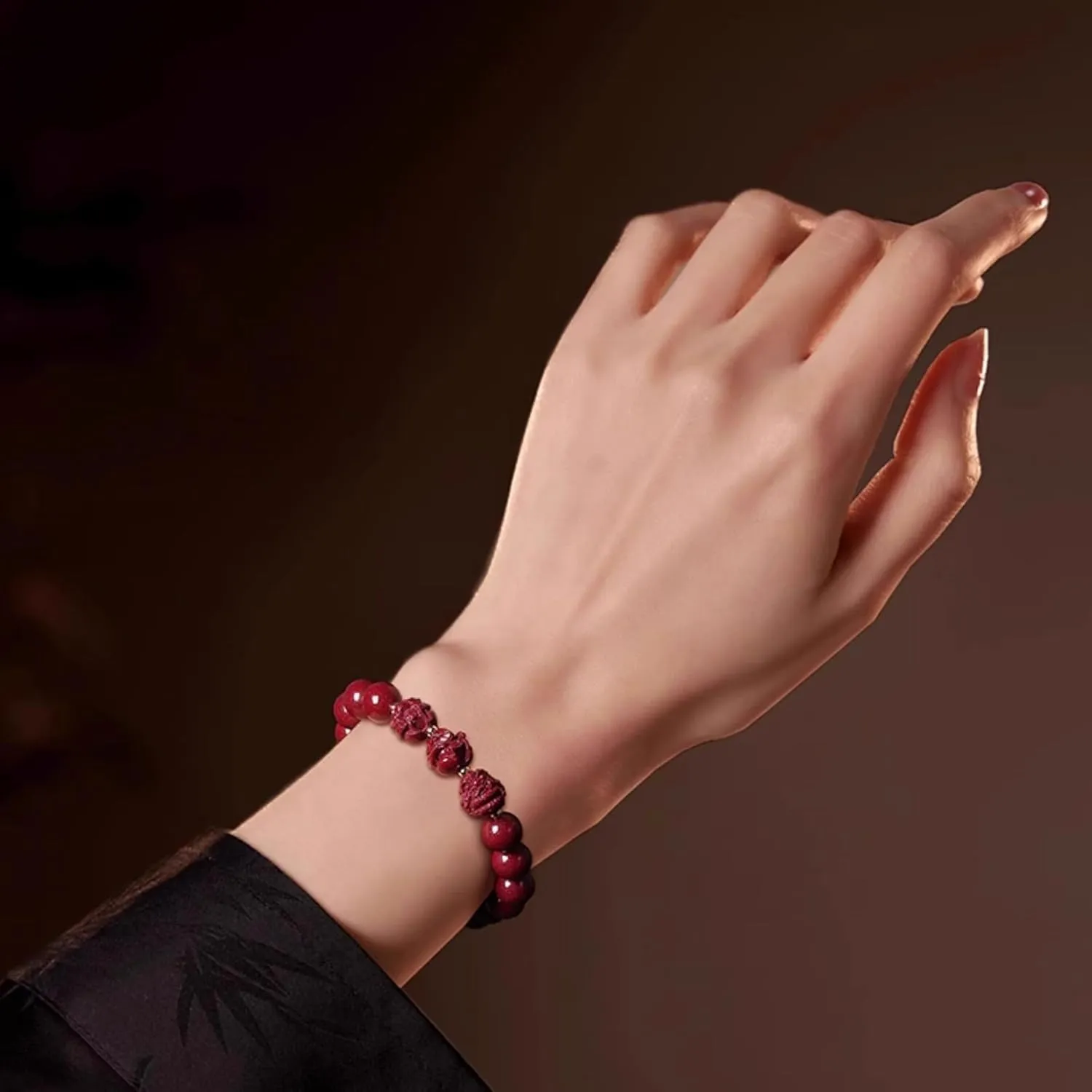FengShui Wealth and Luck Bracelet, Feng Shui Cinnabar Stone Zodiac Wealth Bangle Prosperity Buddha Beads Elastic Bracelet for Women Jewelry