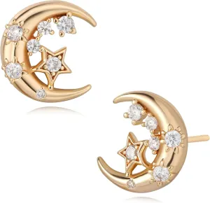 FETTERO Tiny Stud Earrings for Women 14K Gold Plated Earrings Delicate Trendy Earrings Cute CZ Star Studs Earring for Everyday Wear Hypoallergenic Earrings for Women Gold Jewelry Gifts