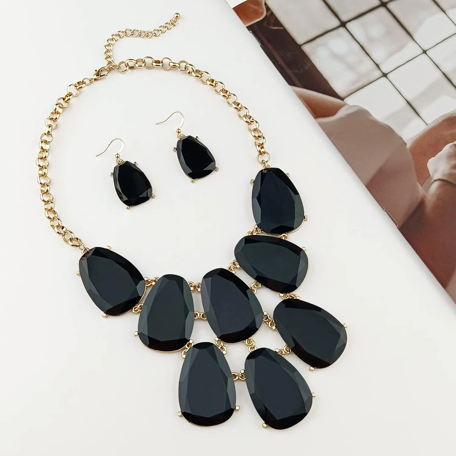Firstmeet Chunky Bubble Statement Collar Necklace with Earrings for Women