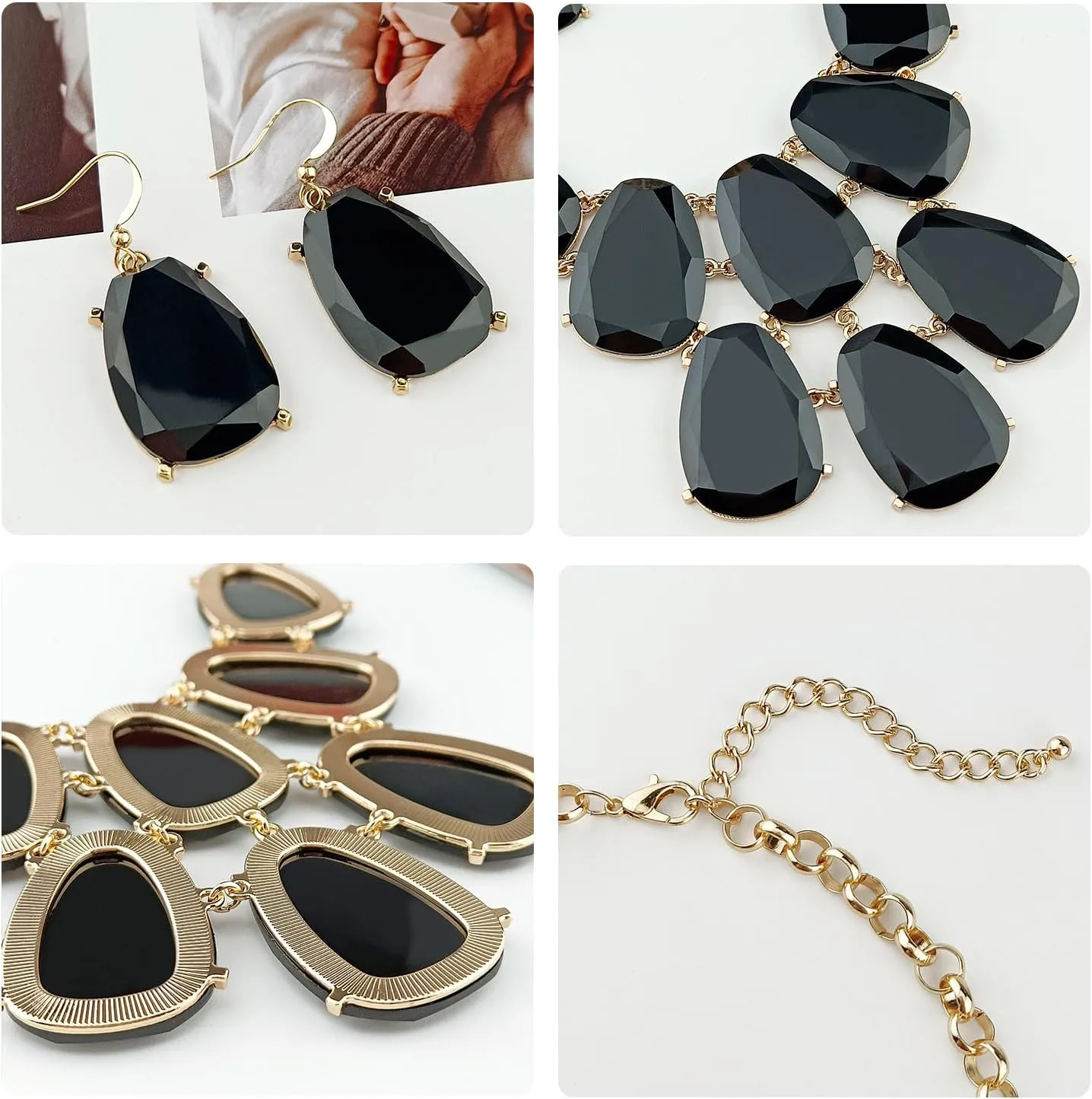 Firstmeet Chunky Bubble Statement Collar Necklace with Earrings for Women