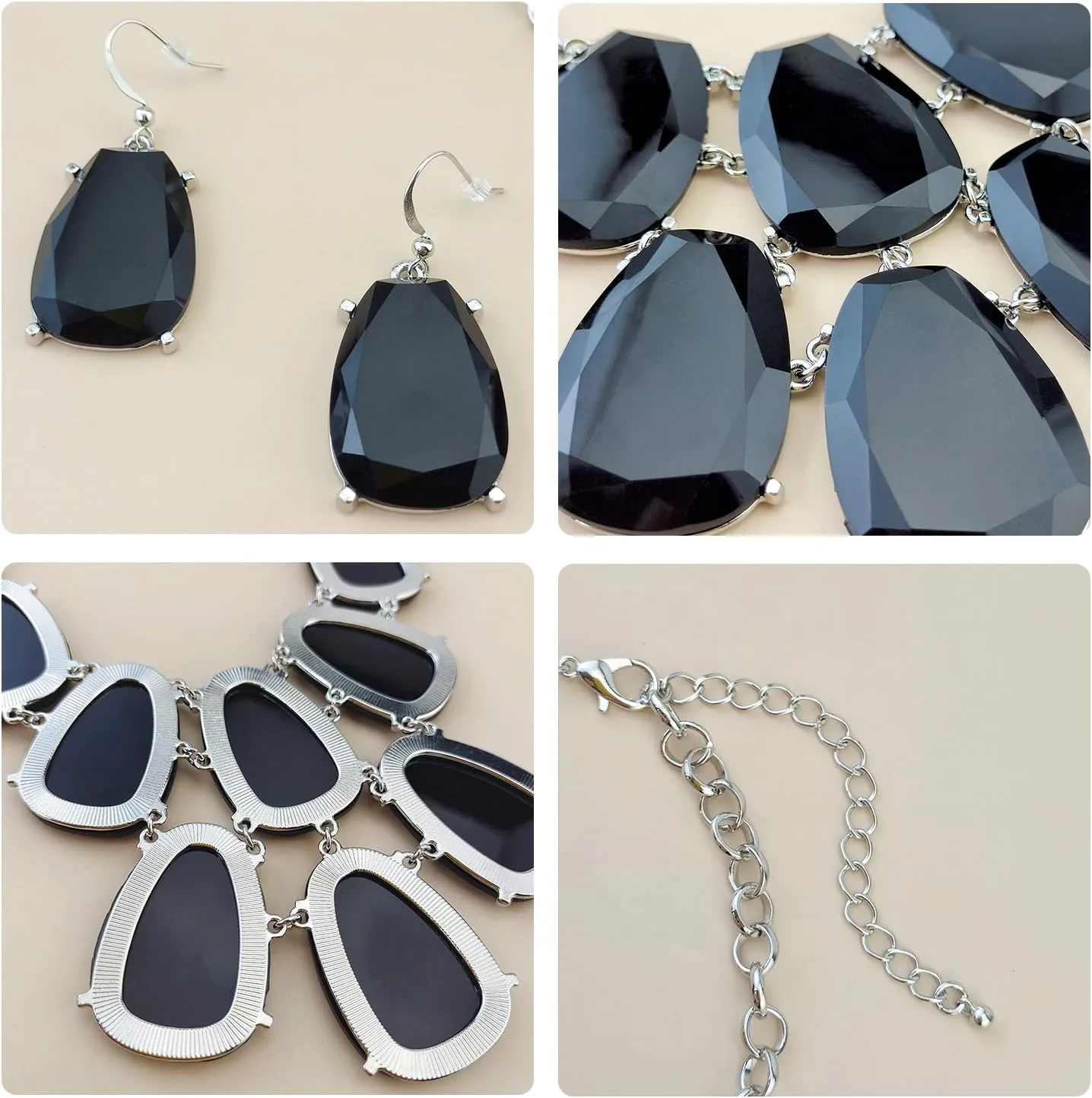 Firstmeet Chunky Bubble Statement Collar Necklace with Earrings for Women