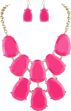 Firstmeet Chunky Bubble Statement Collar Necklace with Earrings for Women