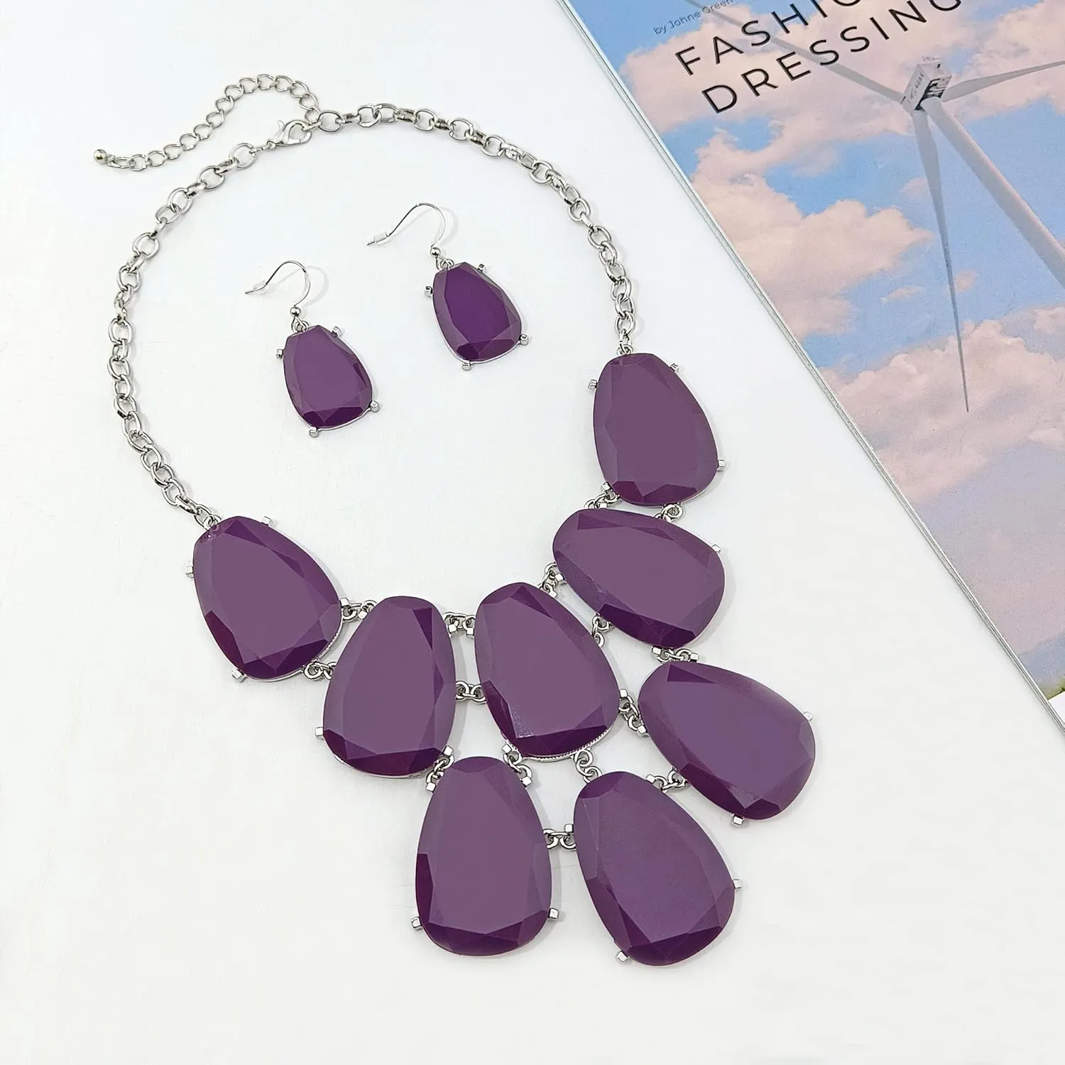Firstmeet Chunky Bubble Statement Collar Necklace with Earrings for Women