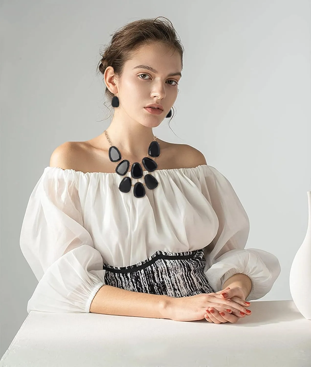 Firstmeet Chunky Bubble Statement Collar Necklace with Earrings for Women