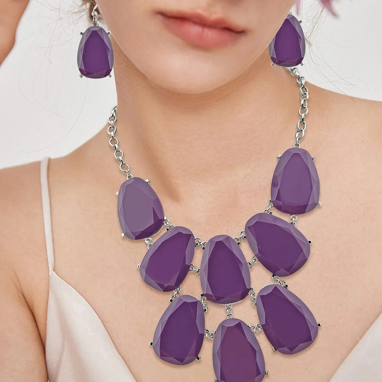Firstmeet Chunky Bubble Statement Collar Necklace with Earrings for Women
